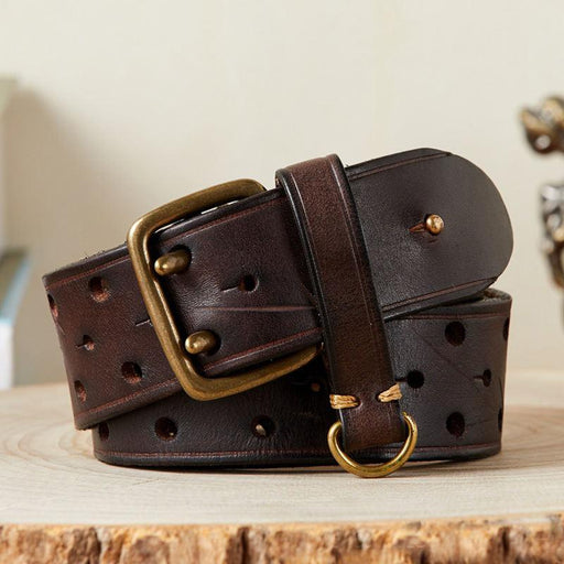 men's genuine leather double buckle belt - MRSLM