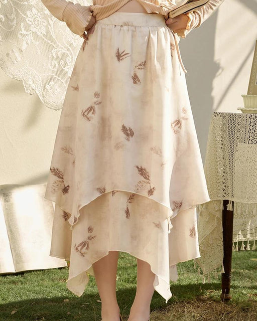 spring floral high waist A-line skirt, view 2 - MRSLM