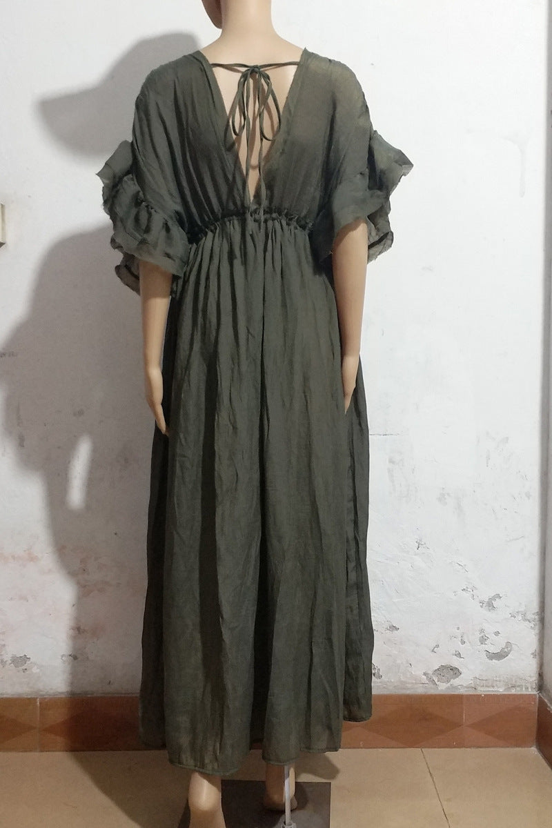 Solid color beach cover-up long dress, view 9 - MRSLM