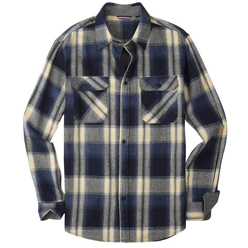Men's brushed flannel plaid shirt, view 6 - MRSLM