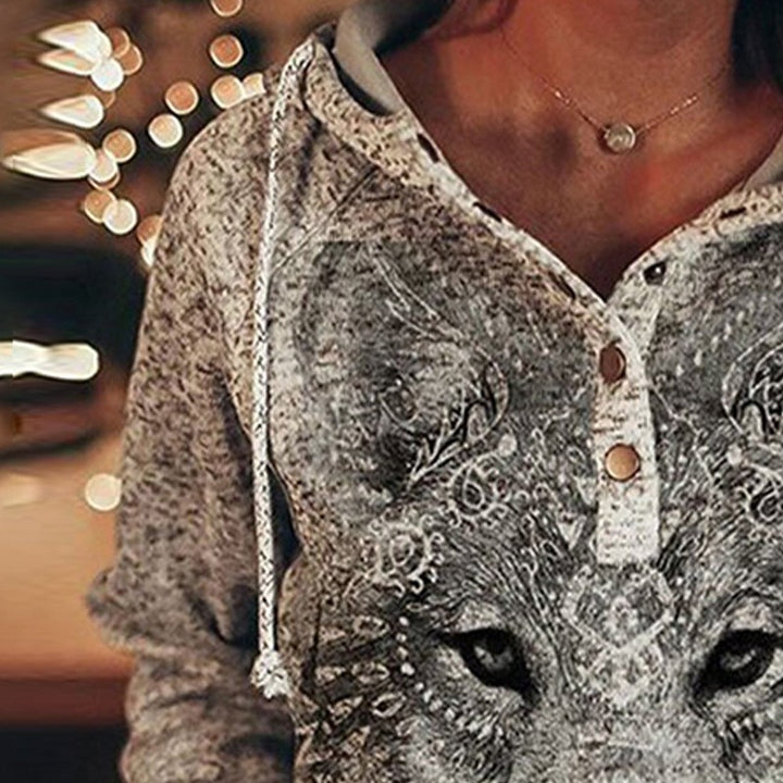 Women's Animal Wolf Print Casual Hoodie