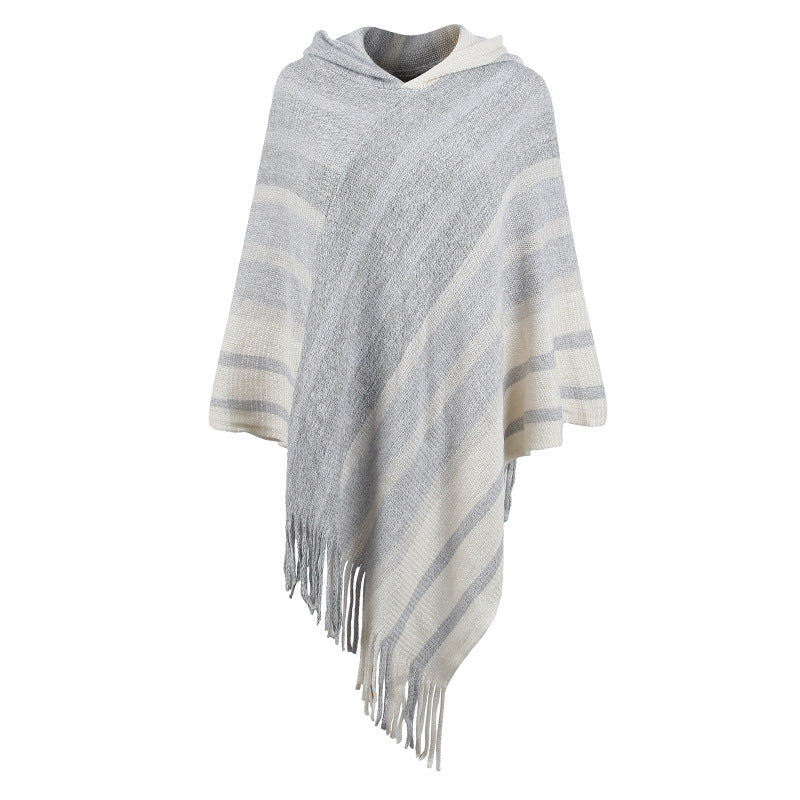 knitted tassel shawl cape, view 4 - MRSLM