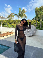 mesh sheer long-sleeve maxi dress, view 6 - MRSLM