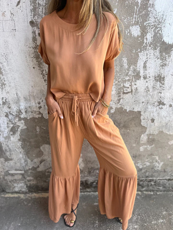 short-sleeved top and wide-leg pants set, view 6 - MRSLM