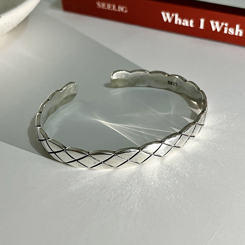 retro sterling silver bangle, view 4 - MRSLM