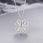 Heart-shaped crystal clover pendant necklace, view 7 - MRSLM