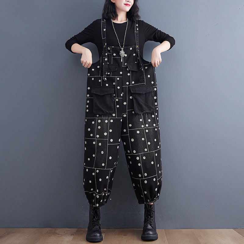 Autumn And Winter Washed Denim Suspender Pants