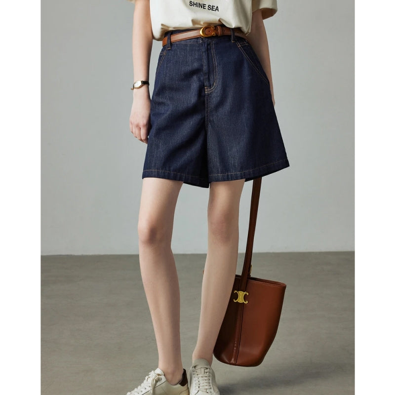 high waist denim hot shorts, view 7 - MRSLM