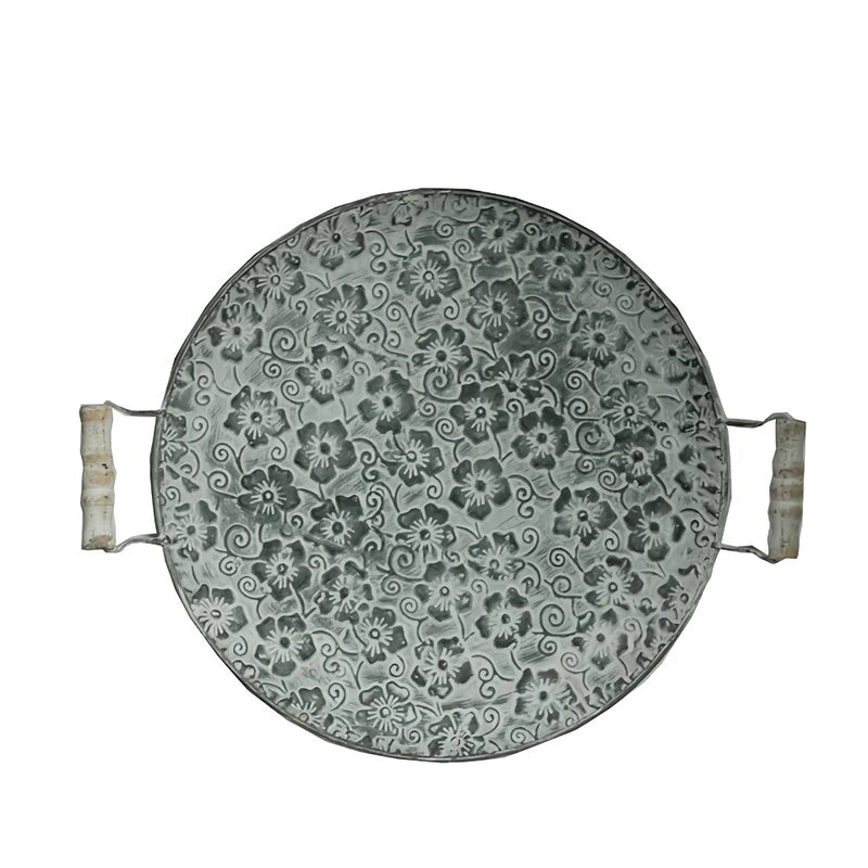 round metal antique serving tray, view 7 - MRSLM