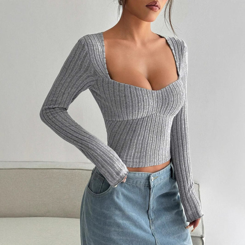 women's sunken stripe brushed short top, view 4 - MRSLM