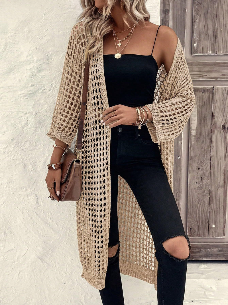 Women's open-knit long cardigan, view 8 - MRSLM
