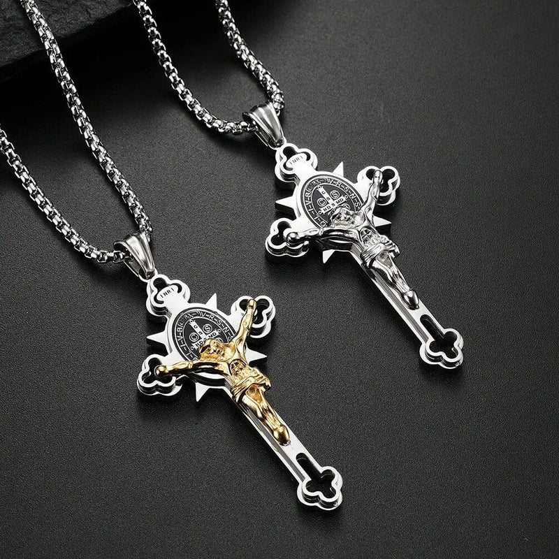 Saint Benedict medal cross necklace, view 7 - MRSLM