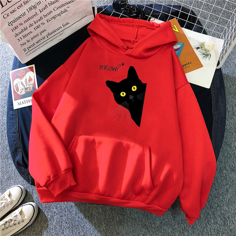 black cat print hooded sweater, view 9 - MRSLM