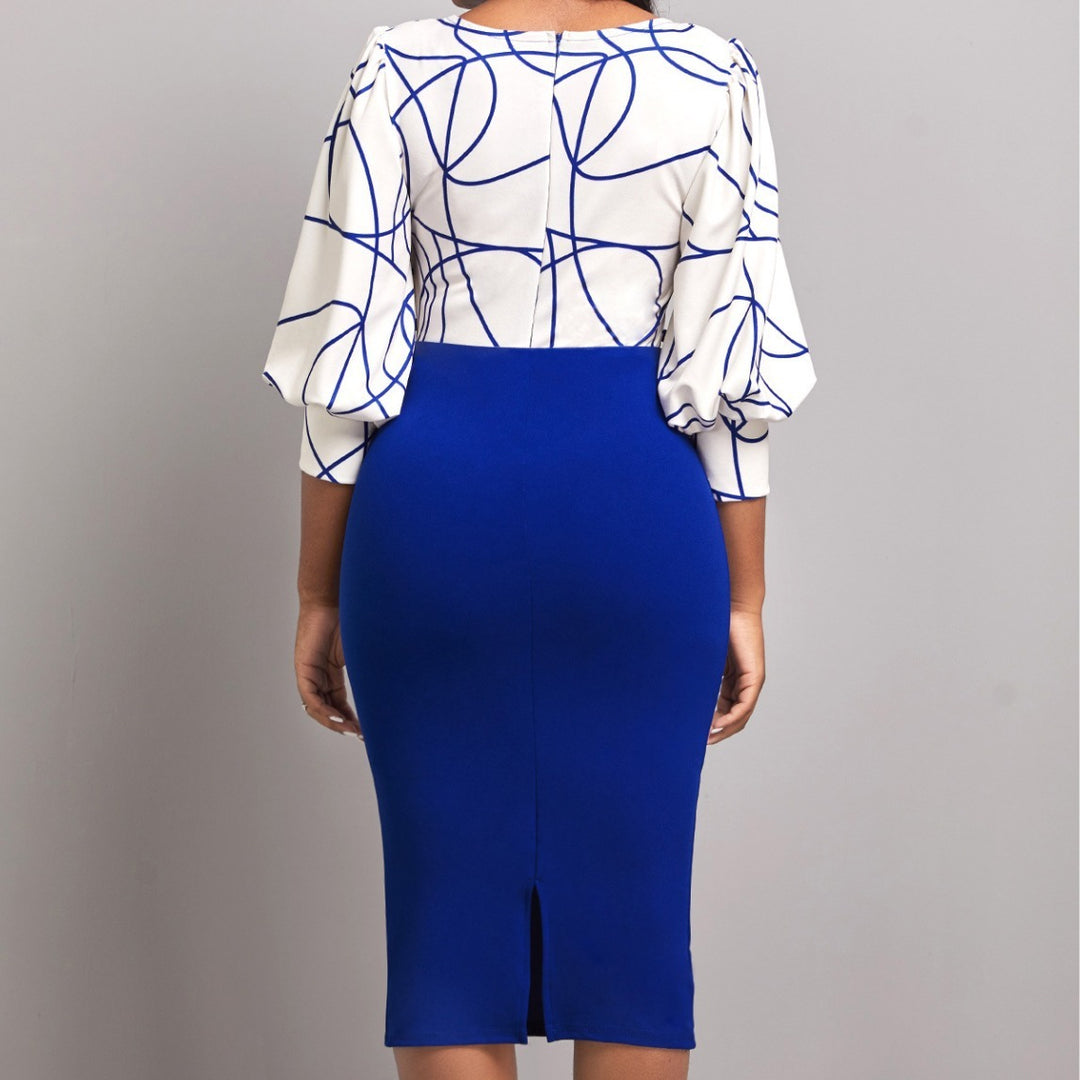 Color Matching Sheath Dress Plus Size Women&