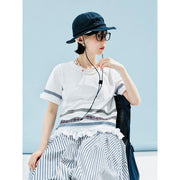 plaid lace color block T-shirt, view 2 - MRSLM