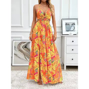 floral backless side-slit dress, view 4 - MRSLM