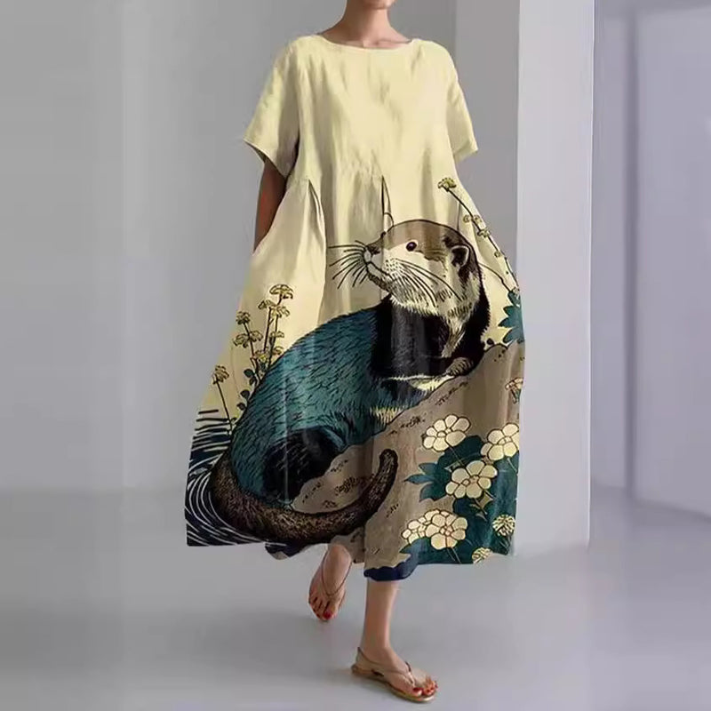 women's loose printed dress, view 3 - MRSLM