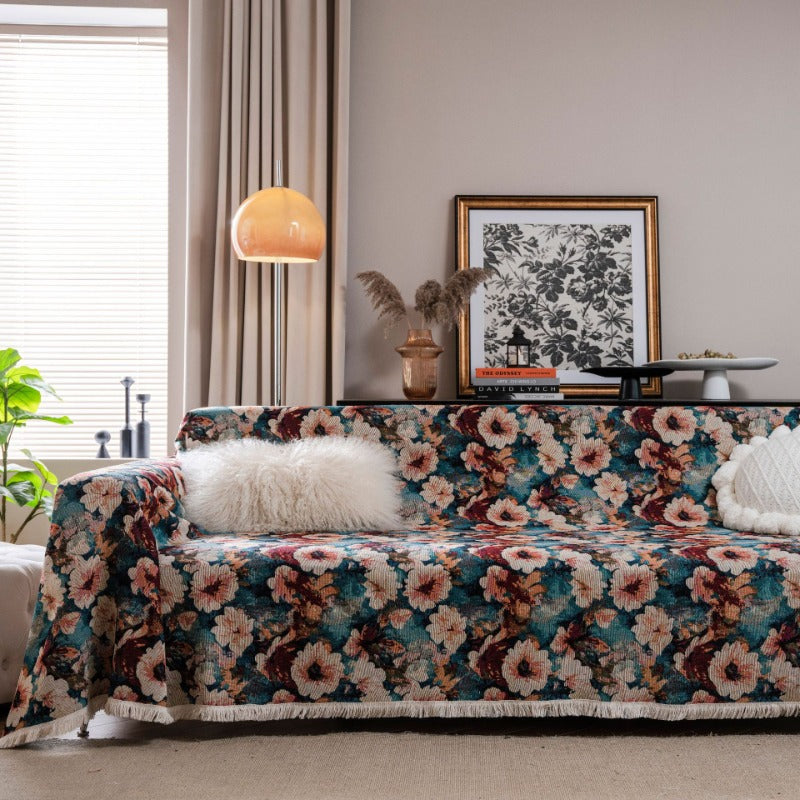 american countryside floral jacquard sofa towel, view 3 - MRSLM