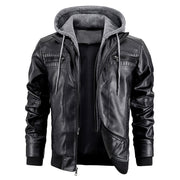 hooded pu leather jacket men, view 3 - MRSLM