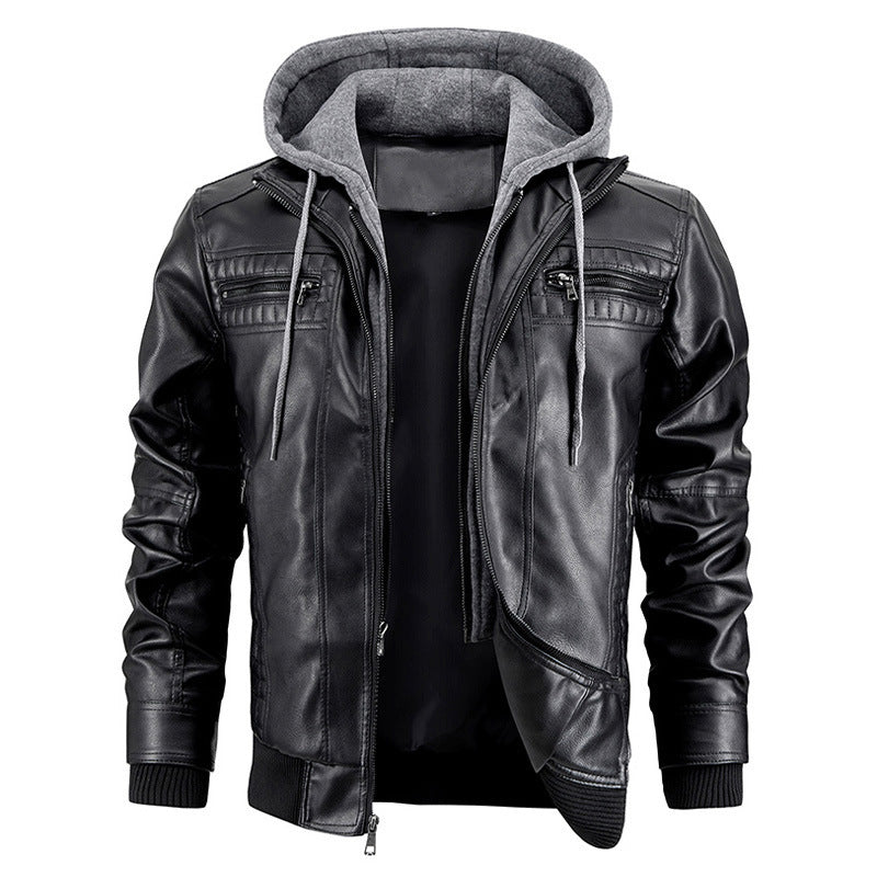 hooded pu leather jacket men, view 3 - MRSLM