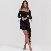 backless ruffle mini dress, view 4 - MRSLM