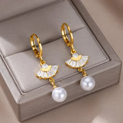 butterfly imitation pearl dangle earrings, view 8 - MRSLM