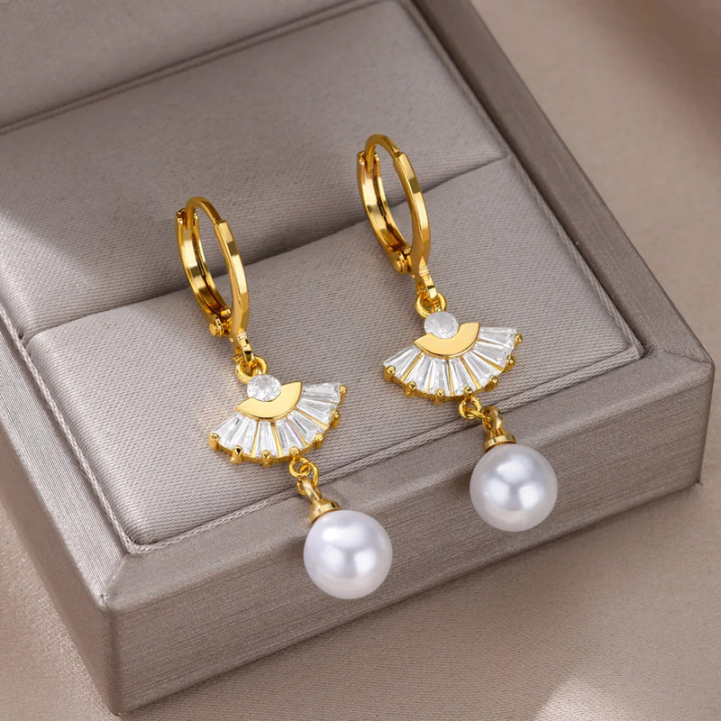 butterfly imitation pearl dangle earrings, view 8 - MRSLM