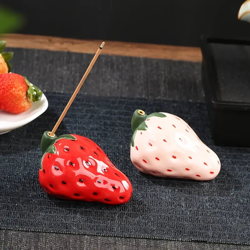 porcelain strawberry incense holder, view 4 - MRSLM