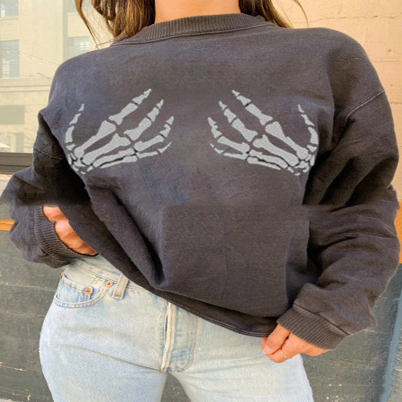 women's loose bone hand print sweater - MRSLM