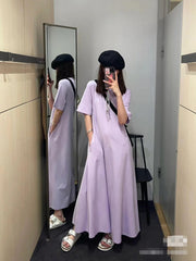 lavender T-shirt knit dress, view 4 - MRSLM
