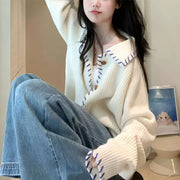 Women's collared cropped knit cardigan, view 6 - MRSLM