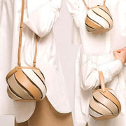 Striped PU leather bucket handbag, view 8 - MRSLM