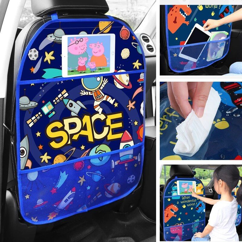 cartoon car seat back protector with storage organizer, view 9 - MRSLM