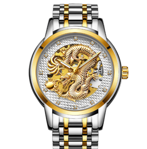 gold skeleton automatic dragon watch, view 7 - MRSLM