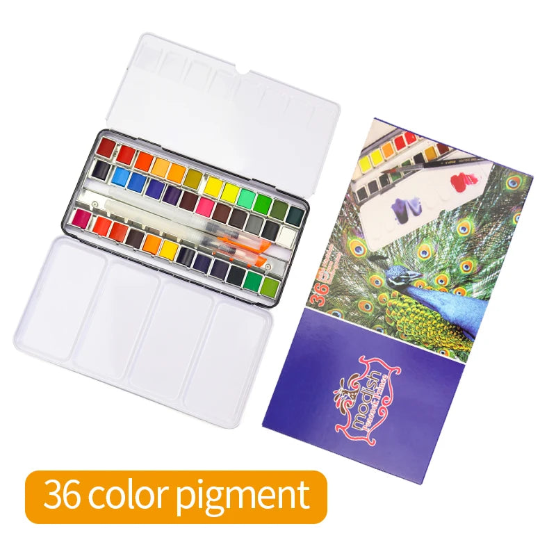 24/36 Color Portable Watercolor Paint Set with Brush Pen for Travel &amp; Art Supplies