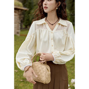bubble sleeve v neck embroidery shirt, view 3 - MRSLM