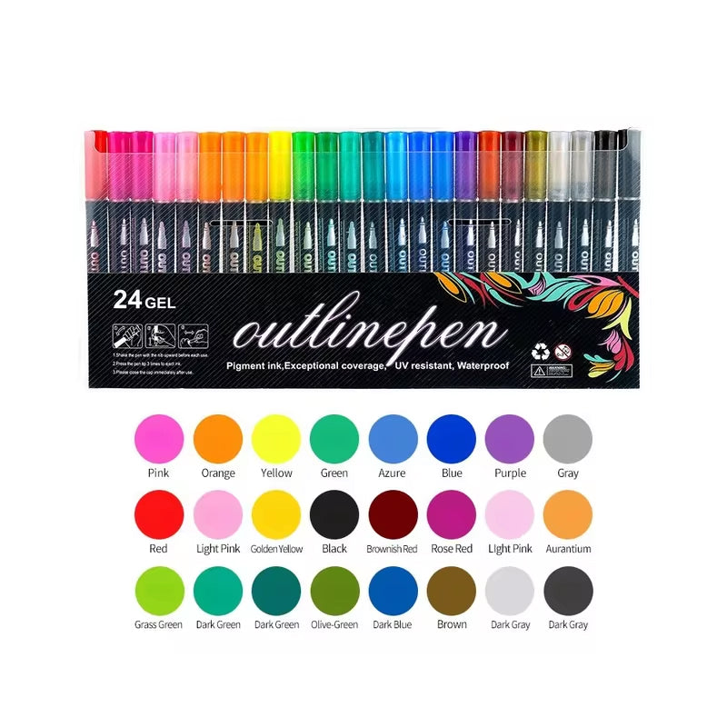 24 color double line contour pen set, view 2 - MRSLM