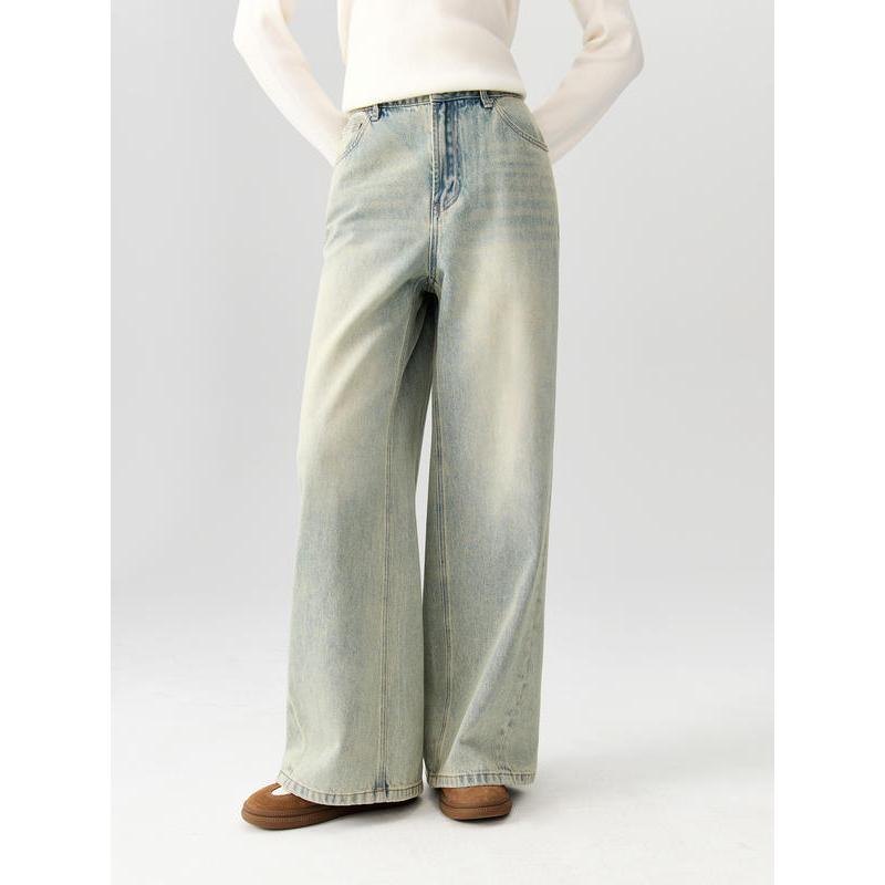 women's two-tone high waist wide leg jeans, view 2 - MRSLM