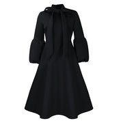 puff sleeve lace-up swing dress, view 11 - MRSLM