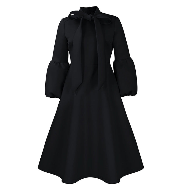 puff sleeve lace-up swing dress, view 11 - MRSLM
