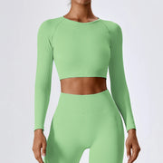 Women's ribbed long sleeve yoga crop top, view 8 - MRSLM
