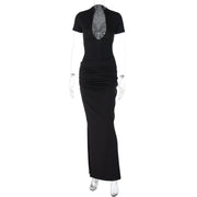 deep V pleated long dress, view 6 - MRSLM