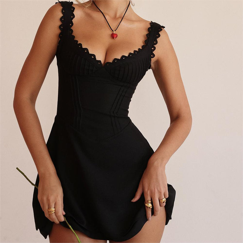 lace strap mini A-line dress, view 5 - MRSLM