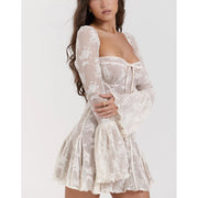 lace flare sleeve mini dress, view 3 - MRSLM