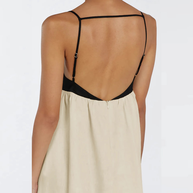 linen spaghetti strap mini dress, view 6 - MRSLM