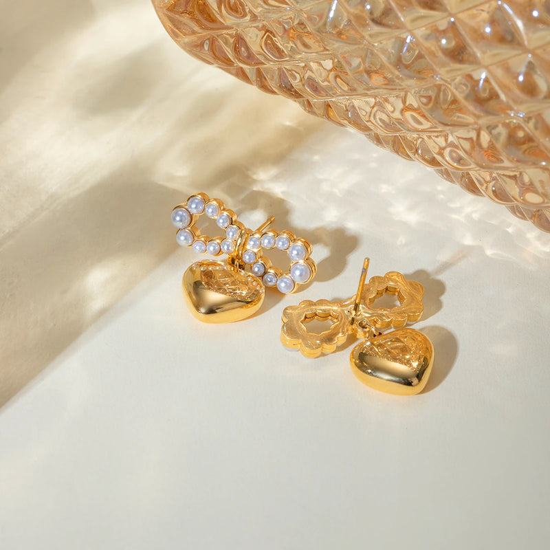 pearl bowknot heart pendant earrings, view 6 - MRSLM