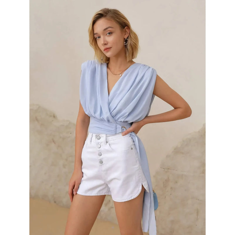 women's wrap blouse, view 5 - MRSLM