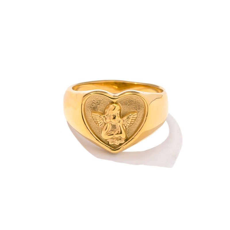 Heart angel gold plated chunky ring, view 2 - MRSLM