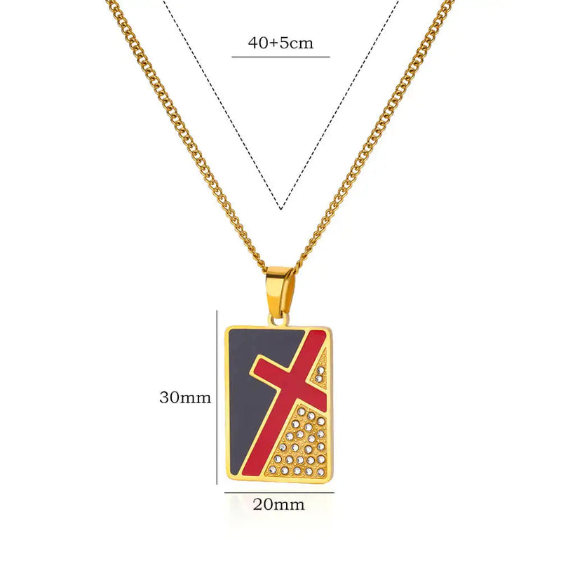 stainless steel cross pendant necklace, view 5 - MRSLM