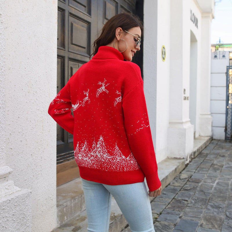 Women's Christmas reindeer turtleneck sweater, view 2 - MRSLM